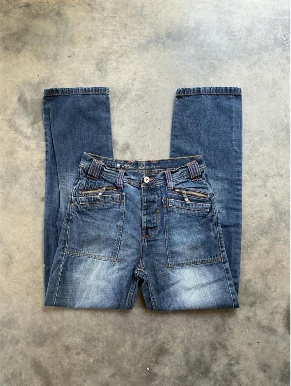 Y2K H.D. Denim Low Rise Bootcut Jeans | Zip Pocket Embroidered Denim